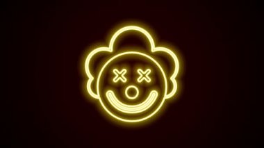 Parlayan neon hattı palyaço kafası simgesi siyah arkaplanda izole edildi. 4K Video hareketli grafik canlandırması