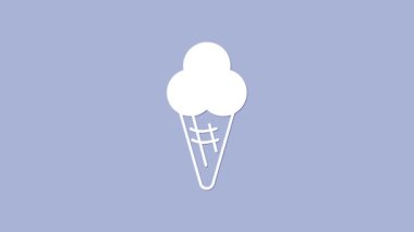 Mor arka planda izole edilmiş waffle külahlı beyaz dondurma. Güzel sembol. 4K Video hareketli grafik canlandırması