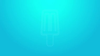 Pembe çizgi dondurma ikonu mavi arkaplanda izole edilmiş. Güzel sembol. 4K Video hareketli grafik canlandırması