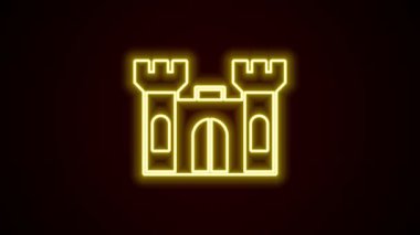 Parlayan neon hattı Castle simgesi siyah arkaplanda izole edildi. 4K Video hareketli grafik canlandırması