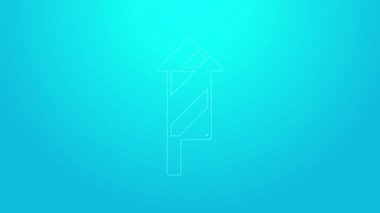 Mavi arka planda pembe çizgili Firework roket ikonu izole edildi. Eğlence partisi anlayışı. Patlayıcı havai fişek sembolü. 4K Video hareketli grafik canlandırması