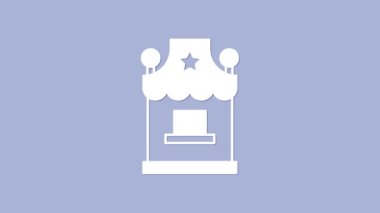 Beyaz Bilet gişesi simgesi mor arka planda izole edildi. Eğlence ve spor için bilet satışı için bilet gişesi. 4K Video hareketli grafik canlandırması