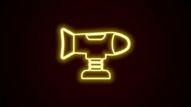 Parlayan neon çizgisi. Oyun alanı simgesinde sallanan uçak siyah arkaplanda izole edilmiş. Uçaklı atlıkarınca çocukları. Eğlence ikonu. 4K Video hareketli grafik canlandırması