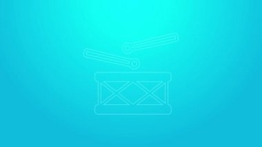 Pembe çizgili davul çubuğu simgesi mavi arkaplanda izole edilmiş. Müzik işareti. Müzik aleti sembolü. 4K Video hareketli grafik canlandırması