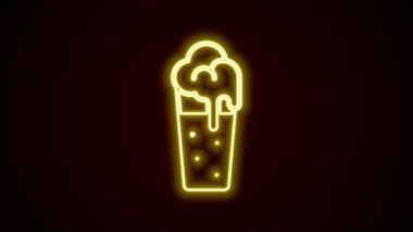 Parlayan neon çizgisi. Siyah arka planda izole edilmiş bira ikonu. 4K Video hareketli grafik canlandırması