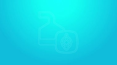 Mavi arka planda izole edilmiş bira imalat ikonundaki geleneksel bira damarları. Bira demleme işlemi. Damıtma tesisi, bira fabrikası. 4K Video hareketli grafik canlandırması