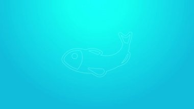 Mavi arka planda pembe çizgili kurutulmuş balık ikonu var. 4K Video hareketli grafik canlandırması