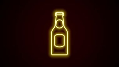 Parlayan neon hattı bira şişesi simgesi siyah arka planda izole edildi. 4K Video hareketli grafik canlandırması