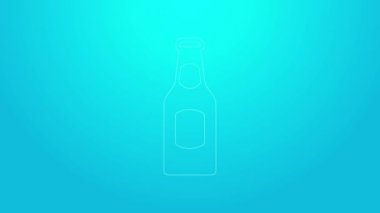 Pembe çizgi bira şişesi ikonu mavi arka planda izole edilmiş. 4K Video hareketli grafik canlandırması