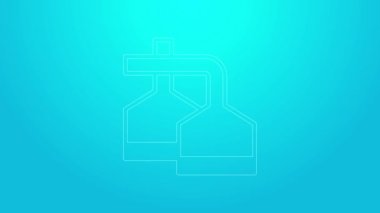 Mavi arka planda izole edilmiş bira imalat ikonundaki geleneksel bira damarları. Bira demleme işlemi. Damıtma tesisi, bira fabrikası. 4K Video hareketli grafik canlandırması