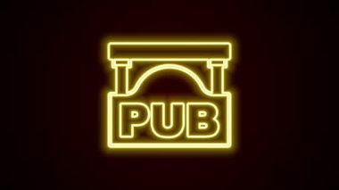 Siyah arkaplanda izole edilmiş barın simgesi olan parlak neon çizgi sokak tabelası. Reklamlar için uygun bar, kafe, restoran. 4K Video hareketli grafik canlandırması