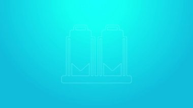 Mavi arka planda izole edilmiş bira imalat ikonundaki geleneksel bira damarları. Bira demleme işlemi. Damıtma tesisi, bira fabrikası. 4K Video hareketli grafik canlandırması