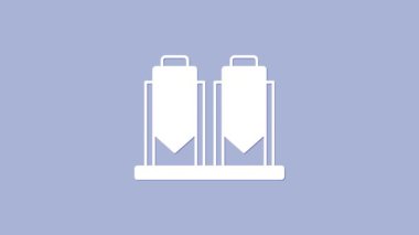 Mor arka planda izole edilmiş bira imalatı ikonundaki beyaz bira damarları. Bira demleme işlemi. Damıtma tesisi, bira fabrikası. 4K Video hareketli grafik canlandırması