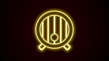 Parlayan neon hattı ahşap varil ikonu siyah arka planda izole edildi. Alkol fıçısı, içki kabı, bira için tahta fıçı, viski, şarap. 4K Video hareketli grafik canlandırması