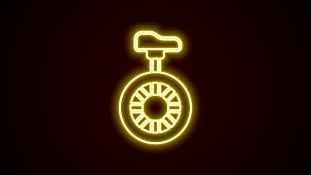 Gloeiende neon lijn Unicycle of een wiel fiets pictogram geïsoleerd op zwarte achtergrond. Monowheel fiets. 4K Video motion grafische animatie — Stockvideo