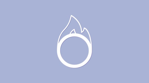 Fehér Cirkusz tűzkarika ikon elszigetelt lila háttér. Tűzgyűrű láng. Kerek tüzes keret. 4K Videó mozgás grafikus animáció — Stock videók