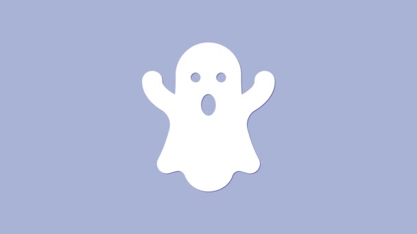 Icono fantasma blanco aislado sobre fondo púrpura. Feliz fiesta de Halloween. Animación gráfica de vídeo 4K — Vídeos de Stock