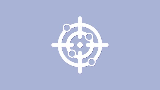 Blanco icono deportivo objetivo aislado sobre fondo púrpura. Objetivo limpio con números para el campo de tiro o tiro. Animación gráfica de vídeo 4K — Vídeo de stock