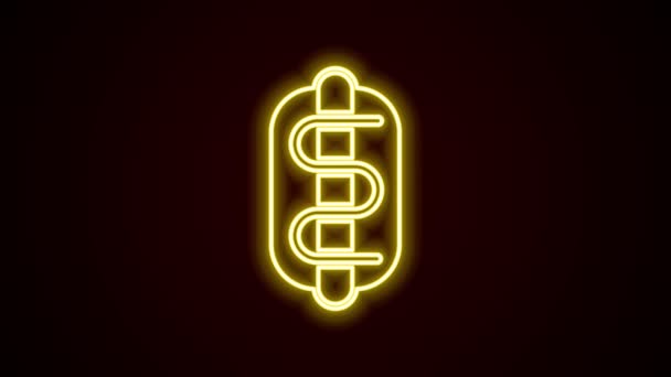 Leuchtendes neonfarbenes Hotdog-Sandwich-Symbol auf schwarzem Hintergrund. Wurst-Ikone Fast-Food-Schild. 4K Video Motion Grafik Animation — Stockvideo