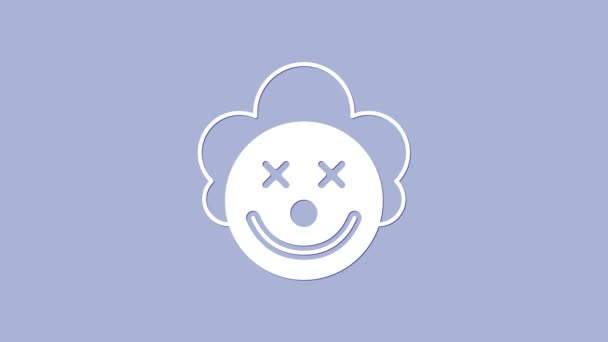 Icona testa clown bianco isolato su sfondo viola. Animazione grafica 4K Video motion — Video Stock