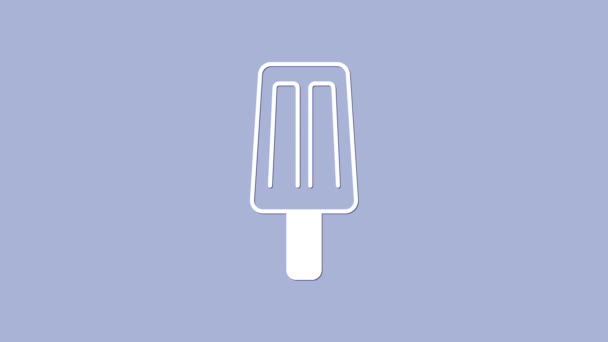 Icono de helado blanco aislado sobre fondo púrpura. Dulce símbolo. Animación gráfica de vídeo 4K — Vídeo de stock