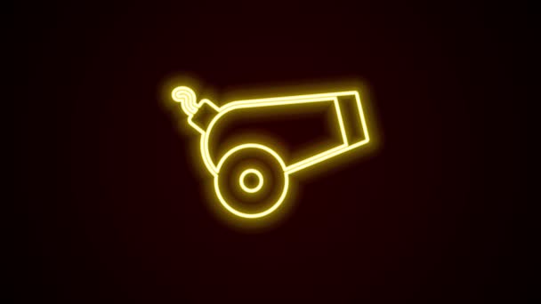 Glowing neon line Cannon icon isolated on black background. 4K Video motion graphic animation — Stock Video