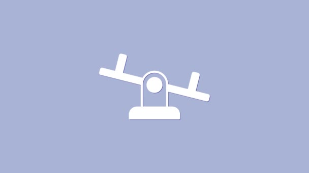 White Seesaw icon isolated on purple background. Teeter equal board. Playground symbol. 4K Video motion graphic animation — Stock Video