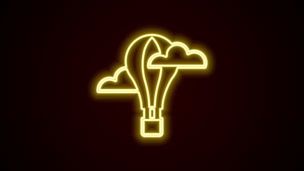 Világító neon vonal hőlégballon ikon elszigetelt fekete alapon. Légi szállítás utazásra. 4K Videó mozgás grafikus animáció — Stock videók