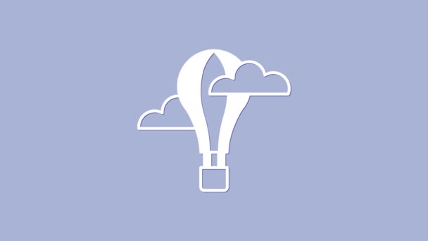 Icono de globo aerostático blanco aislado sobre fondo púrpura. Transporte aéreo para viajar. Animación gráfica de vídeo 4K — Vídeos de Stock