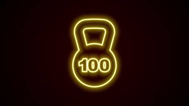 Leuchtende Leuchtschrift Gewicht-Symbol isoliert auf schwarzem Hintergrund. Kilogramm Gewichtsblock für Gewichtheben und Waage. Massensymbol. 4K Video Motion Grafik Animation — Stockvideo
