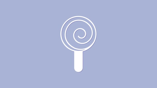 Witte Lollipop pictogram geïsoleerd op paarse achtergrond. Snoepjesteken. Eten, heerlijk symbool. 4K Video motion grafische animatie — Stockvideo