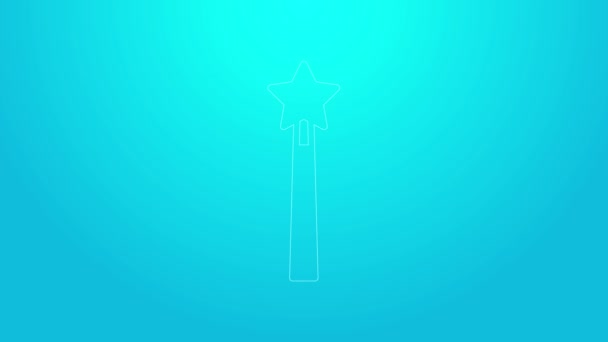Linea rosa Bacchetta magica icona isolata su sfondo blu. Accessori magici a forma di stella. Potere magico. Animazione grafica 4K Video motion — Video Stock