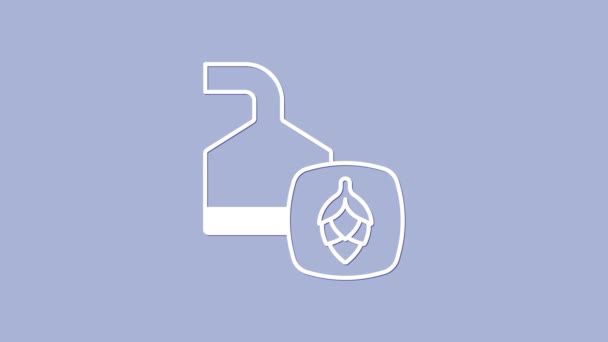 Mor arka planda izole edilmiş bira imalatı ikonundaki beyaz bira damarları. Bira demleme işlemi. Damıtma tesisi, bira fabrikası. 4K Video hareketli grafik canlandırması — Stok video