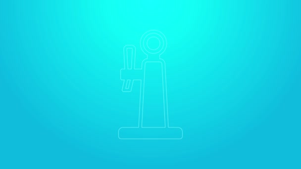 Pink line Beer tap icon isolated on blue background. 4K Video motion graphic animation — Stock Video