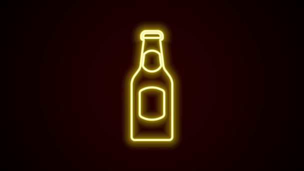 Ragyogó neon vonal Sörpalack ikon elszigetelt fekete háttérrel. 4K Videó mozgás grafikus animáció — Stock videók