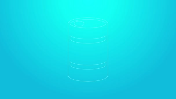 Línea rosa Icono de barril de cerveza de metal aislado sobre fondo azul. Animación gráfica de vídeo 4K — Vídeo de stock