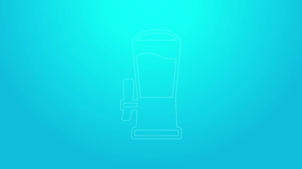 Pink line Beer tap icon isolated on blue background. 4K Video motion graphic animation — Stock Video