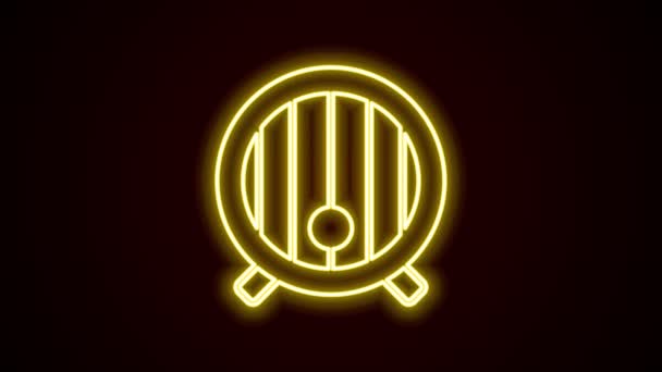 Glowing neon line Wooden barrel icon isolated on black background. Alcohol barrel, drink container, wooden keg for beer, whiskey, wine. 4K Video motion graphic animation — Stock Video