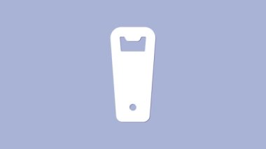 Beyaz şişe açacağı simgesi mor arkaplanda izole edildi. 4K Video hareketli grafik canlandırması