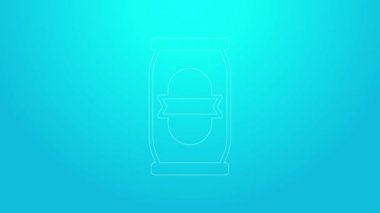 Pembe çizgi bira ikonu mavi arkaplanda izole edilebilir. 4K Video hareketli grafik canlandırması