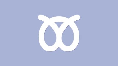 Beyaz simit simgesi mor arkaplanda izole edilmiş. Alman konforlu yemek hamur işi. Oktoberfest festivali. 4K Video hareketli grafik canlandırması