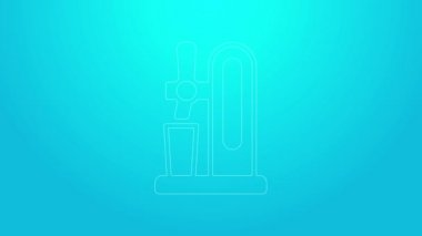 Mavi zemin üzerinde cam simge olan pembe çizgi bira musluğu. 4K Video hareketli grafik canlandırması