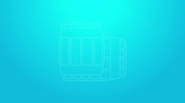 Pembe çizgi ahşap varil ikonu mavi arka planda izole edilmiş. Alkol fıçısı, içki kabı, bira için tahta fıçı, viski, şarap. 4K Video hareketli grafik canlandırması