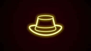 Parlayan neon hattı Oktoberfest şapka simgesi siyah arkaplanda izole edildi. Tüylü avcı şapkası. Alman şapkası. 4K Video hareketli grafik canlandırması