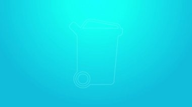 Pembe çizgi çöp kutusu simgesi mavi arkaplanda izole edildi. Çöp kutusu tabelası. Sepet simgesini geri dönüştür. Ofis çöpü ikonu. 4K Video hareketli grafik canlandırması