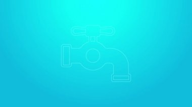 Pembe hat su musluğu simgesi mavi arkaplanda izole edildi. 4K Video hareketli grafik canlandırması