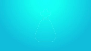 Pink line Garbage bag icon isolated on blue background. 4K Video motion graphic animation