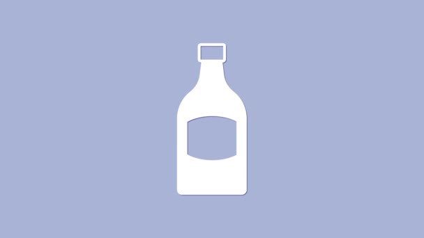 Icono de la botella de cerveza blanca aislado sobre fondo púrpura. Animación gráfica de vídeo 4K — Vídeo de stock