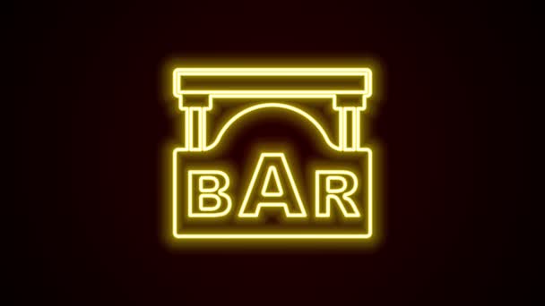 Letrero de calle de línea de neón brillante con icono de la barra de inscripción aislado sobre fondo negro. Adecuado para anuncios bar, cafetería, restaurante. Animación gráfica de vídeo 4K — Vídeo de stock