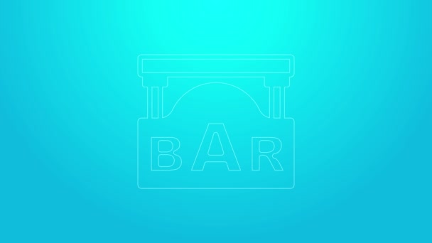 Pinkfarbenes Straßenschild mit Inschrift Bar-Symbol auf blauem Hintergrund. Geeignet für Werbung Bar, Café, Restaurant. 4K Video Motion Grafik Animation — Stockvideo